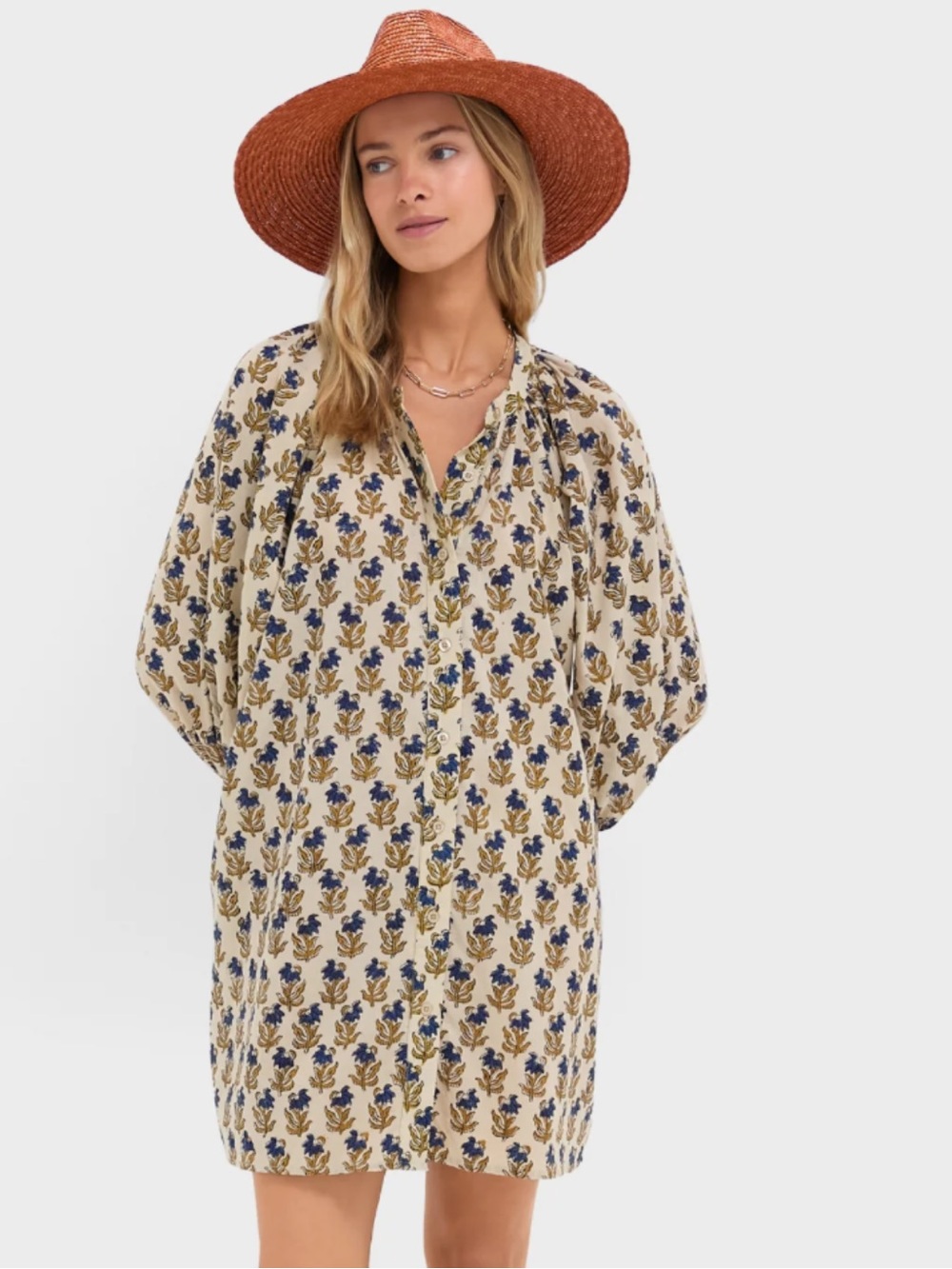 NWT THE SHIRT MInka Dress Size XS Gold Navy Loose Blousy Rochelle Behrend